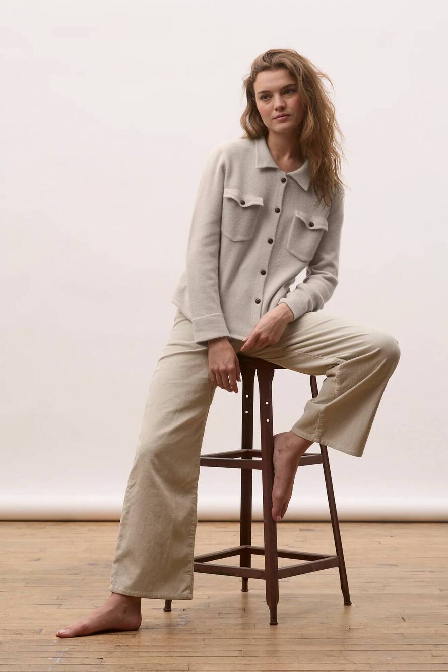 NEW POWDER PUFF COLLECTION cashmere work shirt in oatmeal